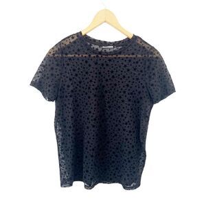 Noisy‎ Day Black Star Celestial Pattern Sheer Short Sleeve T-shirt